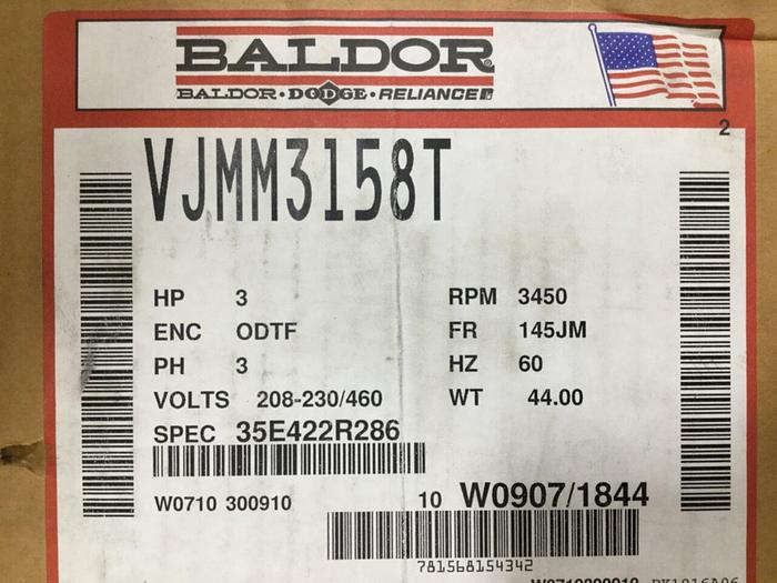 BALDOR 3 HP Motor VJMM3158T #106577