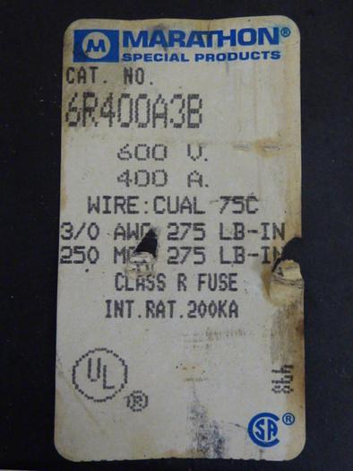 Used MARATHON 400 Amp Fuse Block 6R400A3B #57128