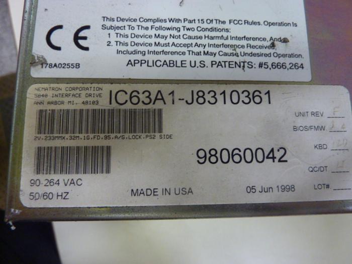 Used NEMATRON CORP Operator Panel IC63A1-J8310361 Used