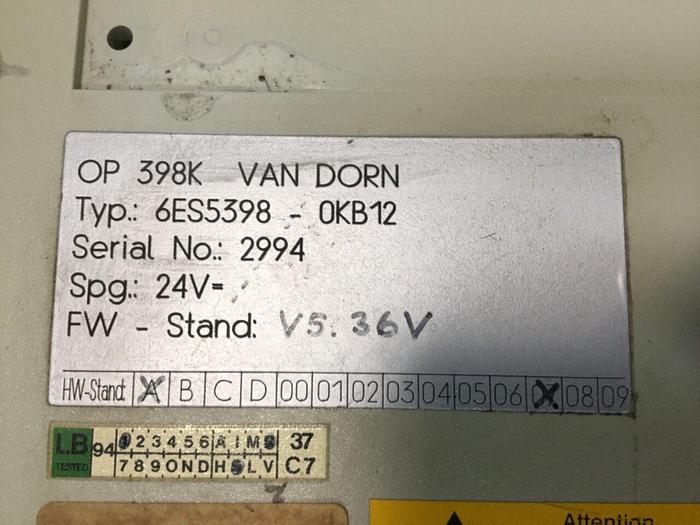 Used VAN DORN OP 398K Pathfinder Control 6ES5 398-OKB12 Used