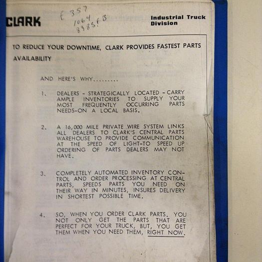 Used CLARK EQUIPMENT Parts Manual MANUAL875 #70875
