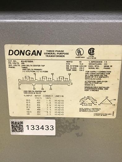 Used DONGAN 15 kVA Transformer 63-6215SH Used