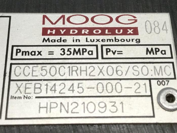 Used MOOG Hydrolux Valve CCE50C1RH2X06/SO:MC #109924