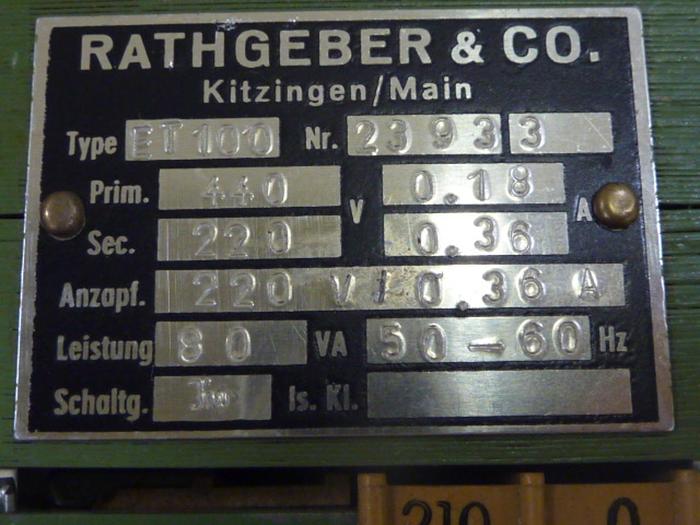 Used RATHGEBER Transformer ET100 #46649