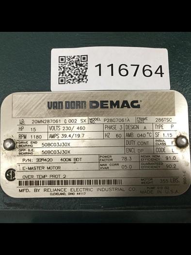 Used RELIANCE ELECTRIC 15 HP Motor P28G7061A Used