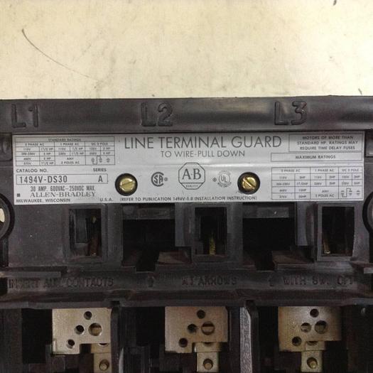 Used ALLEN BRADLEY 30 Amp Disconnect Switch 1494V-DS30 SER A #88791