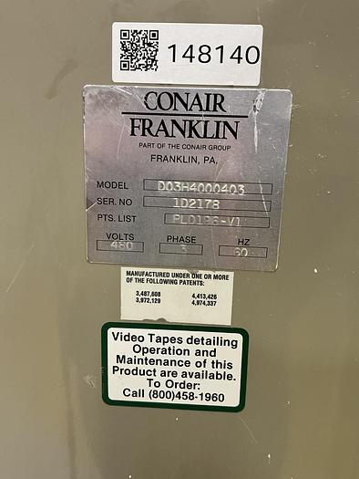 Used CONAIR FRANKLIN D03H4000403 Dryer Used #148140