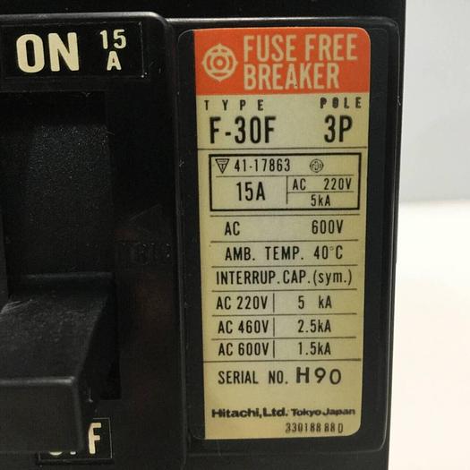 Used HITACHI 15 Amp Circuit Breaker F-30F-15 #93901