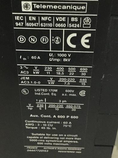Used TELEMECANIQUE Contactor LP1D4011 #103173