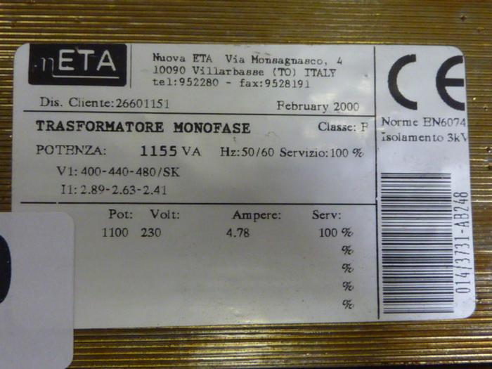 Used ETA 0.155 kVA Transformer 26601151 #63340