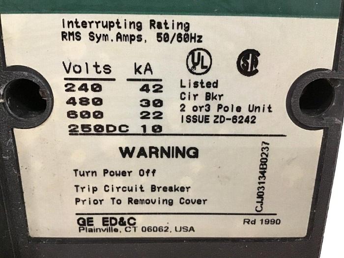 Used GENERAL ELECTRIC / GE 250 Amp Circuit Breaker TJJ436250WL #133573