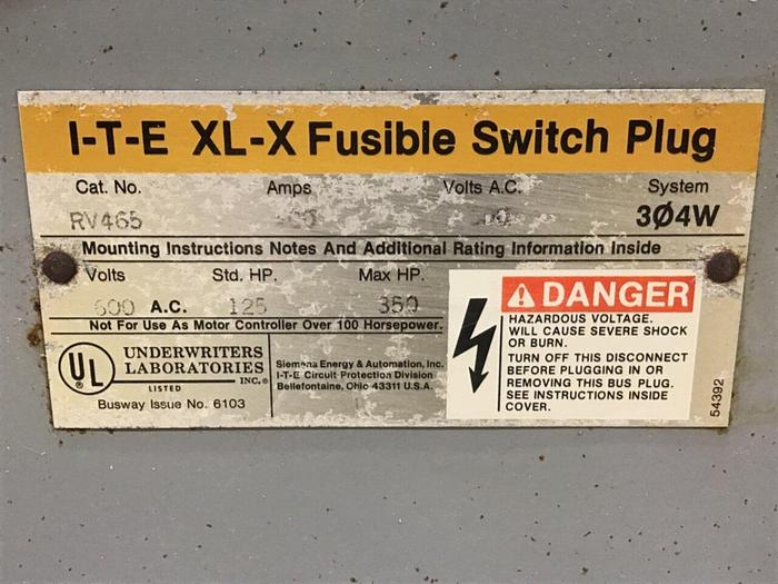 Used SCRAPPED SIEMENS ITE Fusible Switch RV465 Used