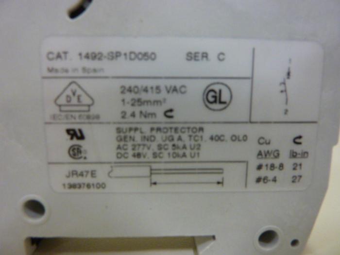 Used ALLEN BRADLEY 5 Amp Circuit Breaker 1492-SP1D050 SER C #55557