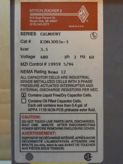 MYRON ZUCKER Power Capacitor KIM43003X-3 #29159