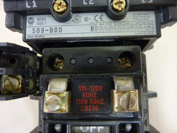 Used ALLEN BRADLEY Starter Size 1 509-BOD SER B W27 #55237