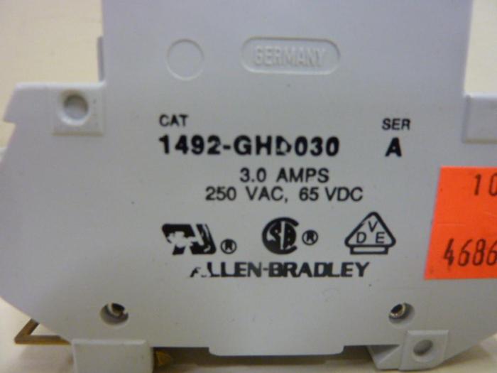 Used ALLEN BRADLEY 3 Amp Circuit Breaker 1492-GHD030 SER A #46860