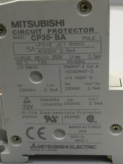 Used MITSUBISHI 5 Amp Circuit Protector CP30-BA-1P-5A #103617