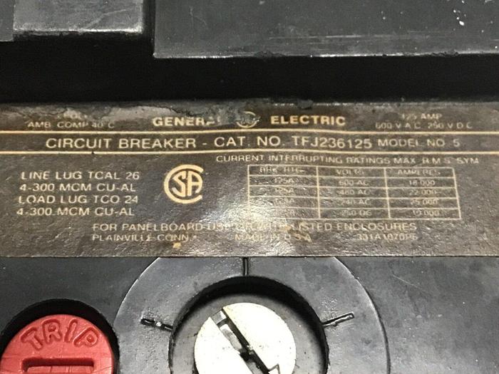 Used GENERAL ELECTRIC / GE 125 Amp Circuit Breaker TFJ236125 Used