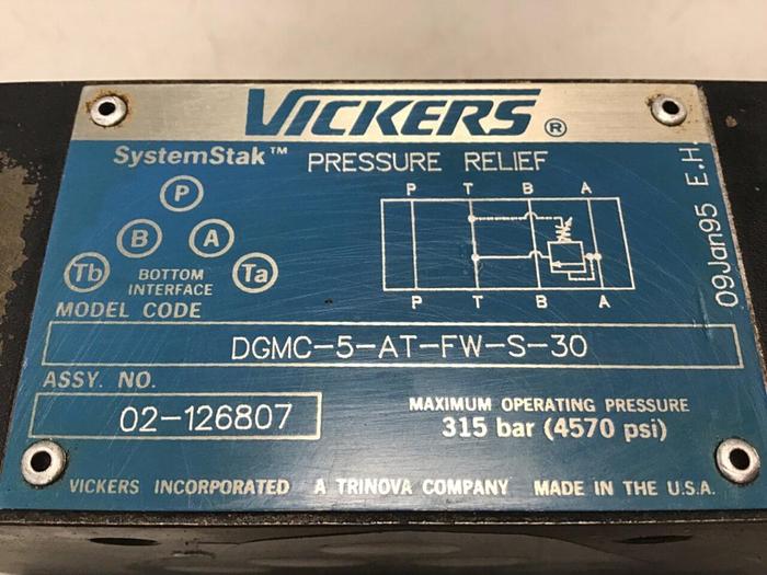 Used VICKERS Pressure Relief Valve DGMC-5-AT-FW-S-30 #129929