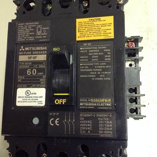Used MITSUBISHI 60 Amp Circuit Breaker NF-SF3060 #72706