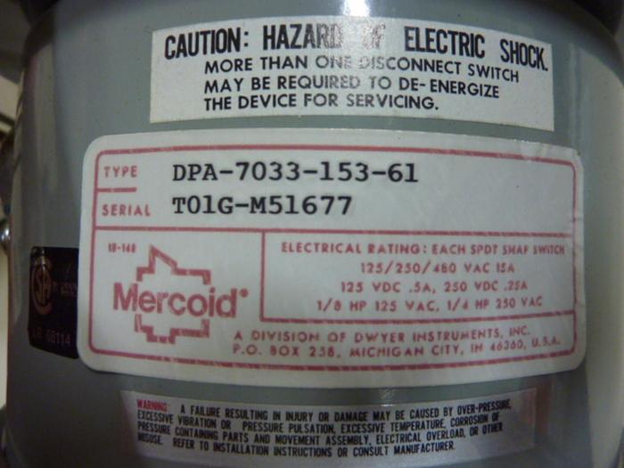 MERCOID Pressure Switch DPA-7033-153-61 #55959