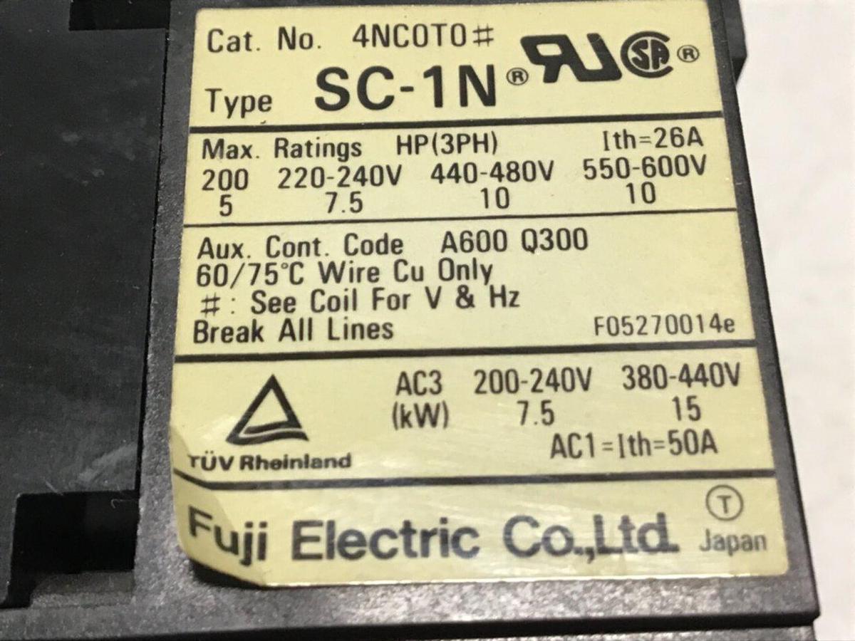Used FUJI ELECTRIC Contactor SC-1N 4NC0T0 Used