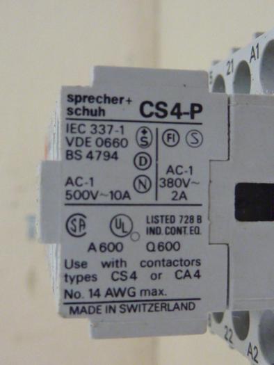 Used SPRECHER & SCHUH Contactor CS4-P #54465