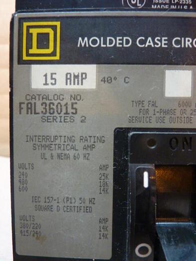 Used SQUARE D 15 Amp Circuit Breaker FAL36015 #32149
