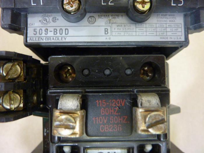 Used ALLEN BRADLEY Starter Size 1 509-BOD SER B W43 #47128