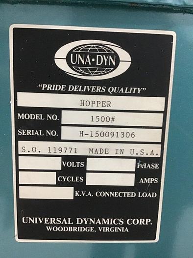 Used UNA-DYN 1500 lb Hopper with Heater 1500LB Used
