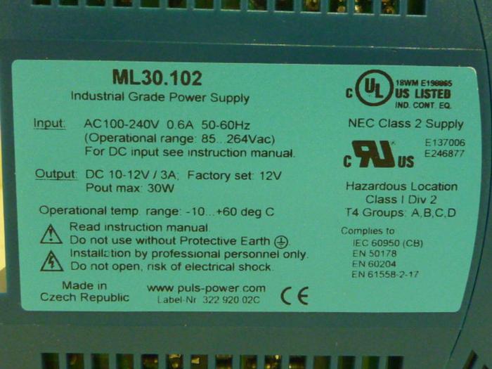 Used PULS Power Supply ML30.102 #61768