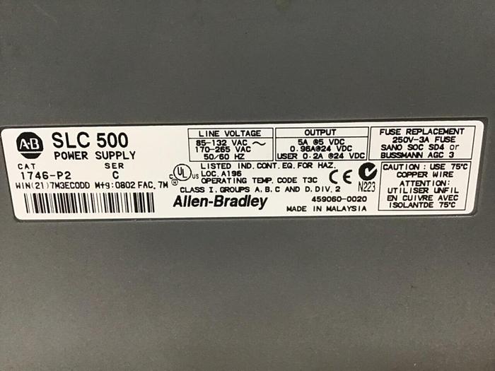 Used ALLEN BRADLEY Power Supply & Slot Rack 1746-P2 SER C / 1746-A7 SER B #132897