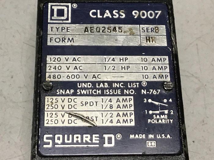 Used SQUARE D Limit Switch 9007-AEQ2545 #122141