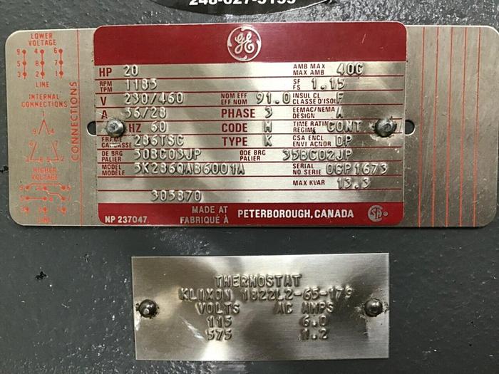 Used GENERAL ELECTRIC 20 HP Motor 5K286QAB6001A Used