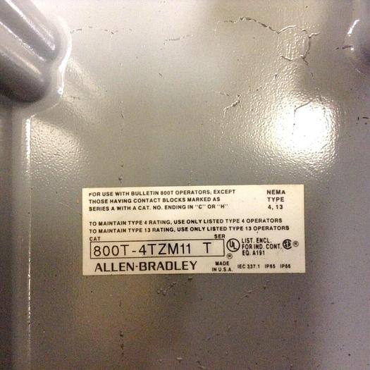 Used ALLEN BRADLEY Push Button Enclosure 800T-4TZM11 SER T #69410