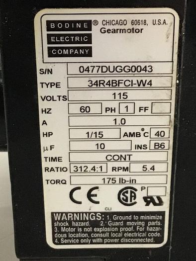 Used BODINE Gear Motor 34R4BFCI-W4 #133846