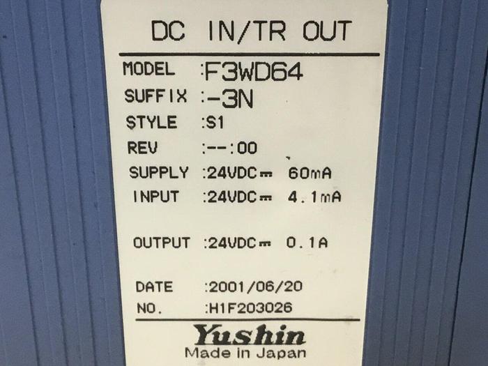 Used YUSHIN AMERICA I/O Module F3WD64-3N #127747