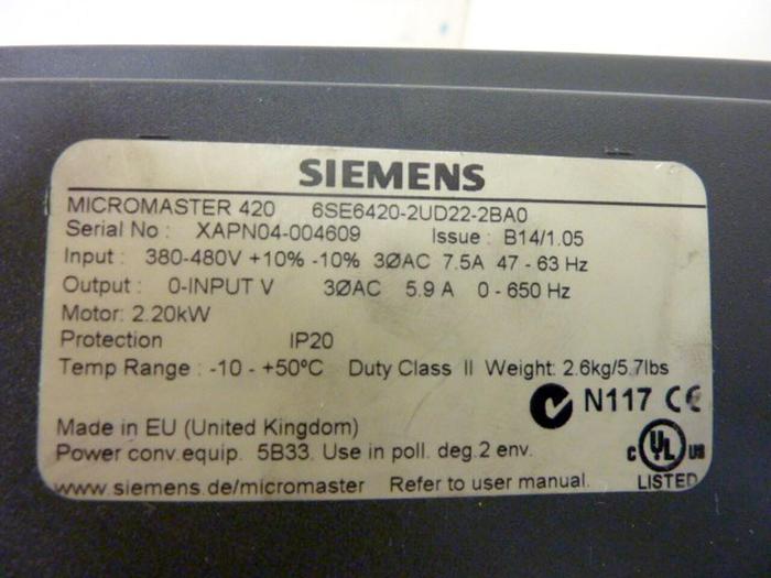 Used SIEMENS Controller 6SE6 420-2UD22-2BA0 #63536