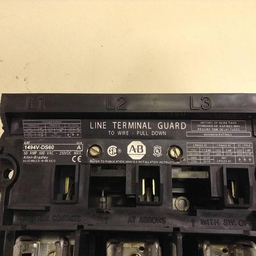 Used ALLEN BRADLEY 60 Amp Disconnect Switch 1494V-DS60 SER A #70205