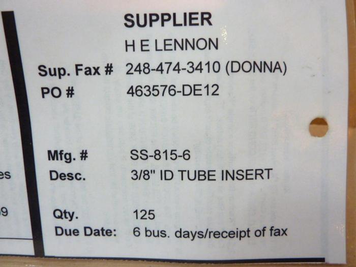 SWAGELOK Tube Insert SS-815-6 #41113 DNL SCRAPPED