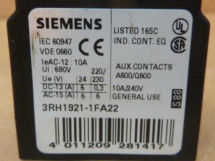 Used SIEMENS Contact Block 3RH1921-1FA22 #31794