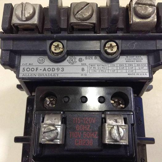 Used ALLEN BRADLEY Contactor 500F-AOD93 SER B #85157