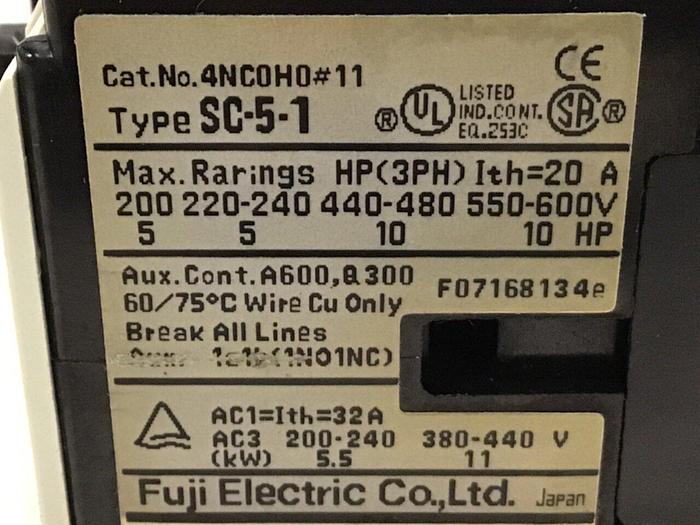 Used FUJI ELECTRIC Contactor SC-5-1 4NC0H011 #123987