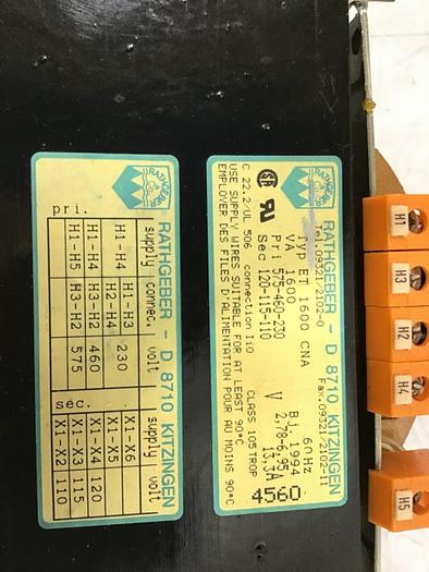 Used RATHGEBER 1600 VA Transformer ET 1600 CNA #125989