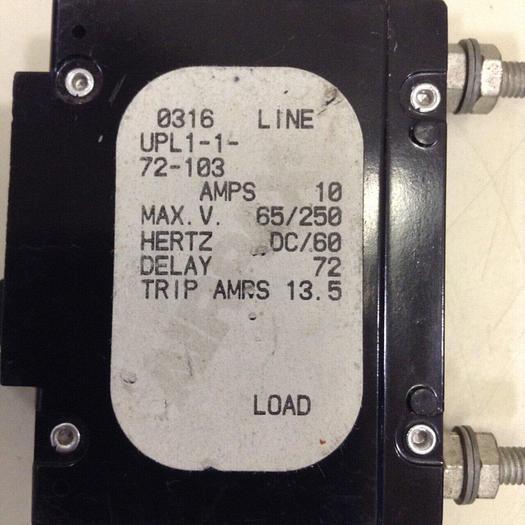 Used AIRPAX 10 Amp Circuit Breaker UPL1-1-72-103 #75661