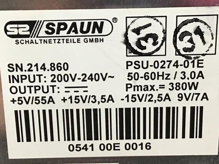 Used DNL / NEW ENTRY MADE / RETURN / SPAUN Power Supply PSU-0274-01E #123038