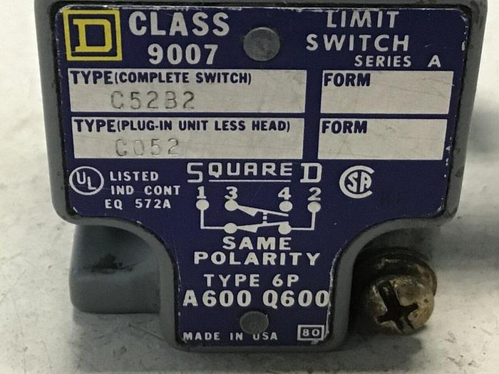 Used SQUARE D Limit Switch 9007-C52B2 #121713