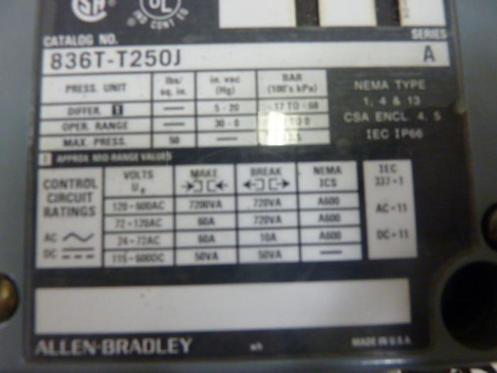 Used ALLEN BRADLEY Switch 836T-T250J SER A #50234