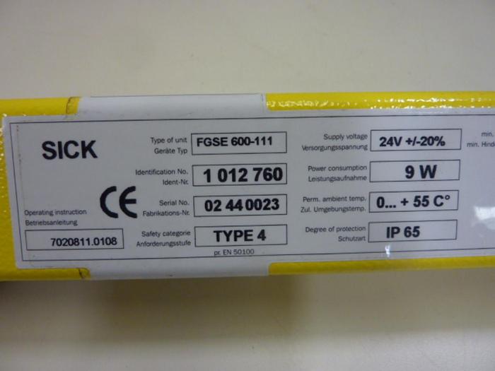 Used SICK OPTIC ELECTRONIC Light Curtain Receiver FGSE 600-111 #49692
