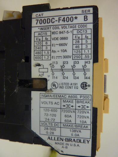 Used ALLEN BRADLEY Relay 700DC-F400 SER B #47177